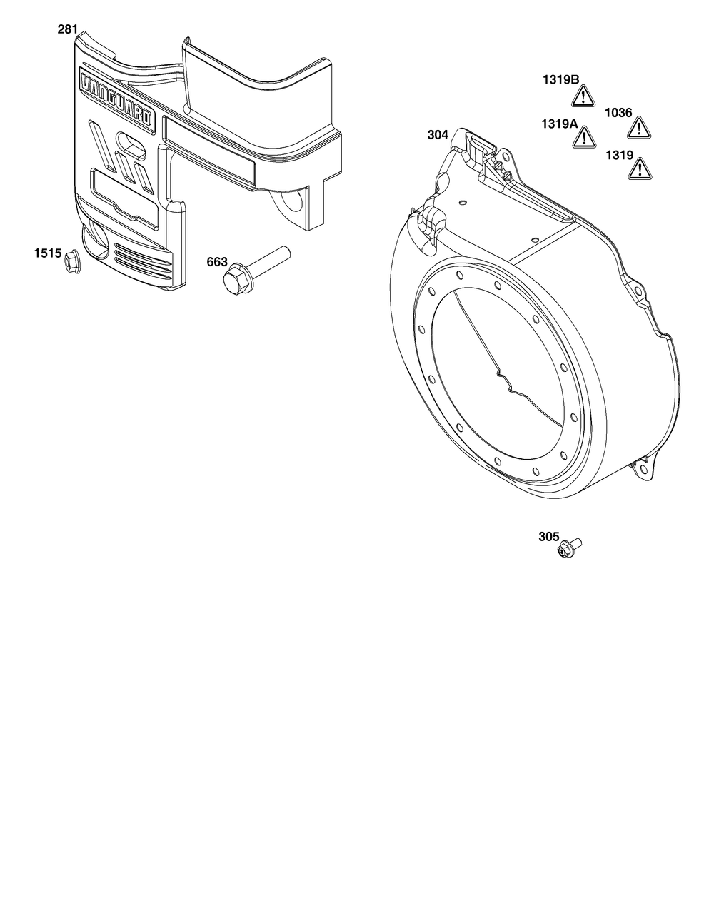 Blower Housing Group Diagram and Parts List for 12V337-0032-F1 100000 - 19Z999 Briggs and Stratton Engine